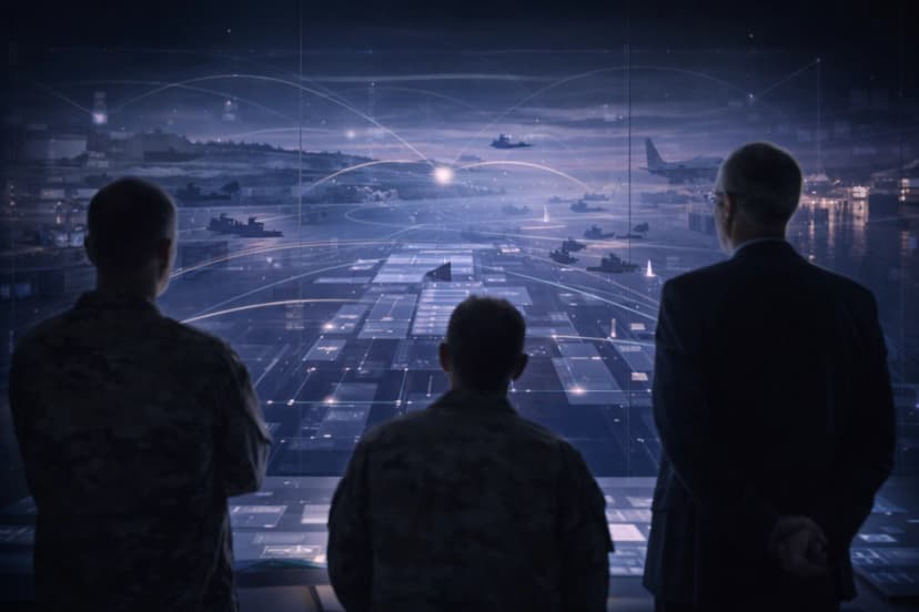 > Planners reviewing an integrated operational design that aligns land, maritime, air, and enabling functions into a coherent force.