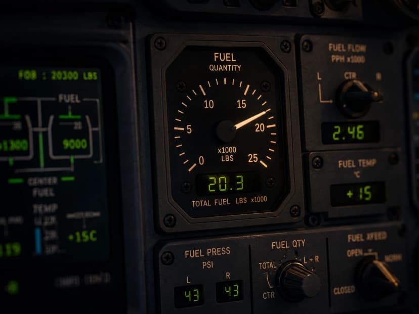 Close-up of an aircraft fuel gauge