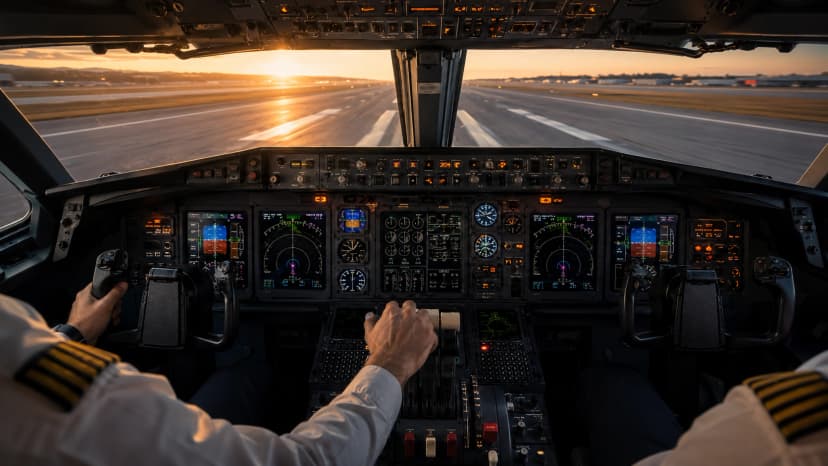 Cockpit controls active during takeoff.