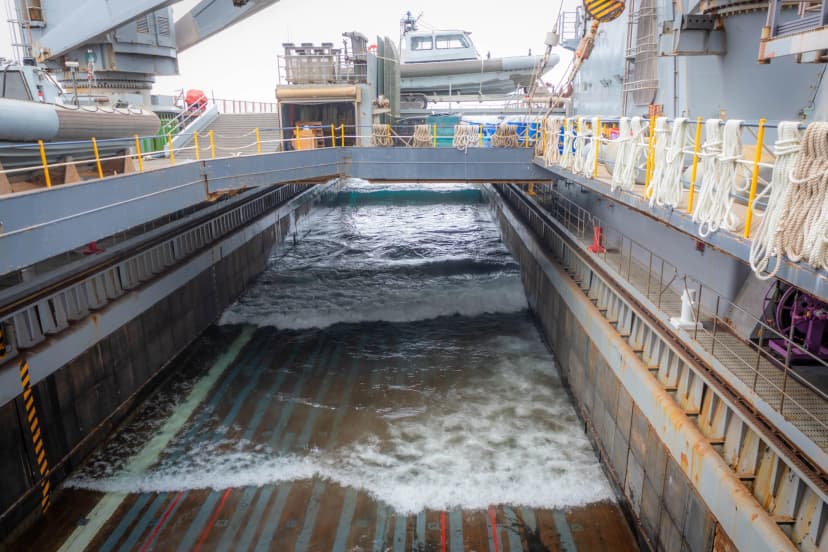 Ballasting operation where water filled the well deck