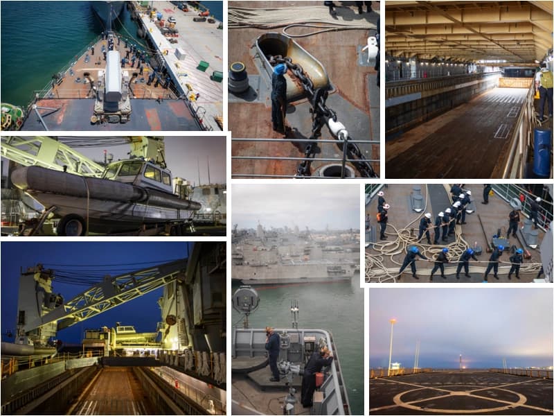 Collage of various decks of the ship