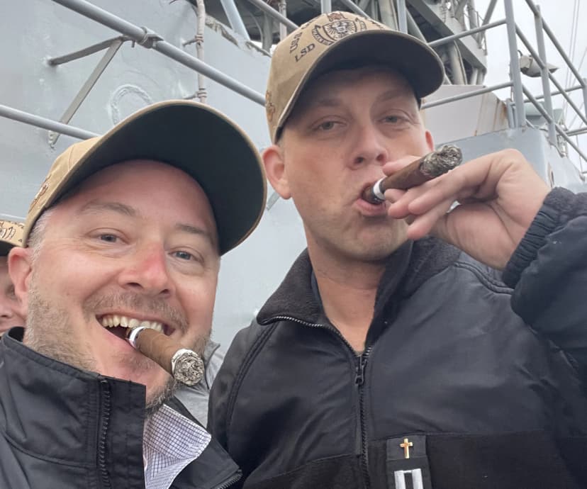 Selfie with Chaps while smoking cigars