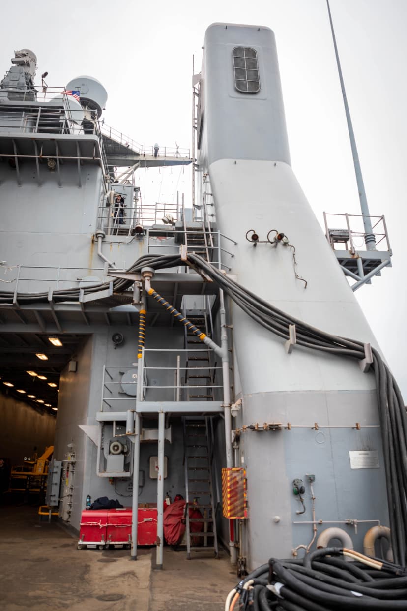 A slew of ladders leading to the highest part of the ship
