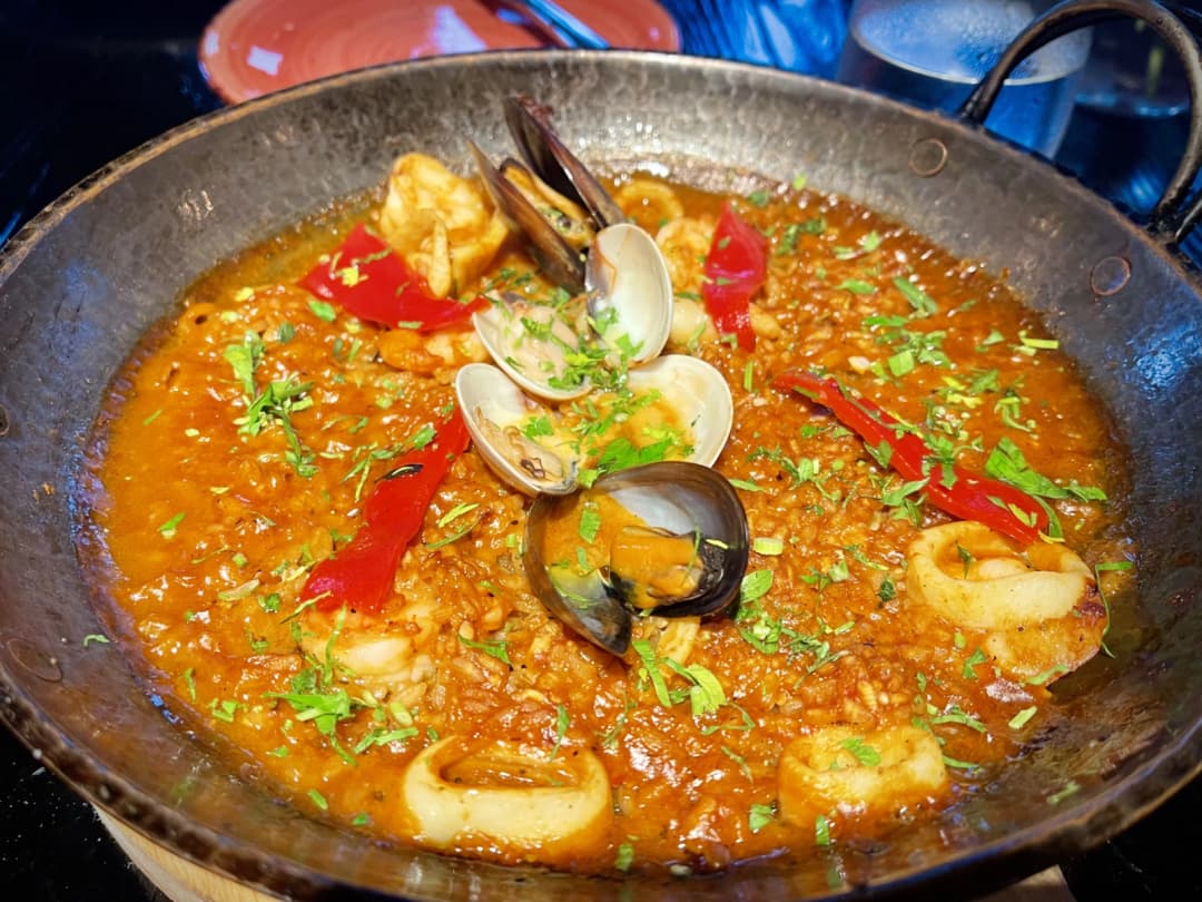 Seafood paella dish from La Tremenda