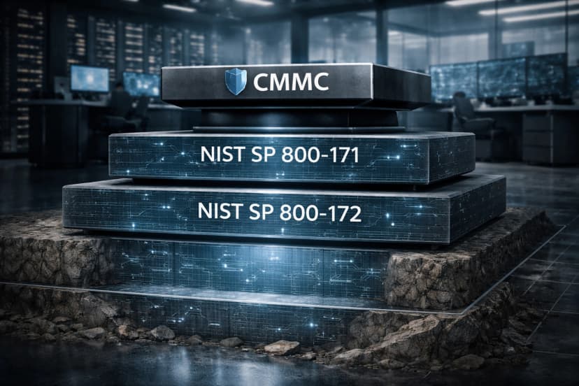 Layered compliance foundation supporting CMMC in a secure enterprise environment.