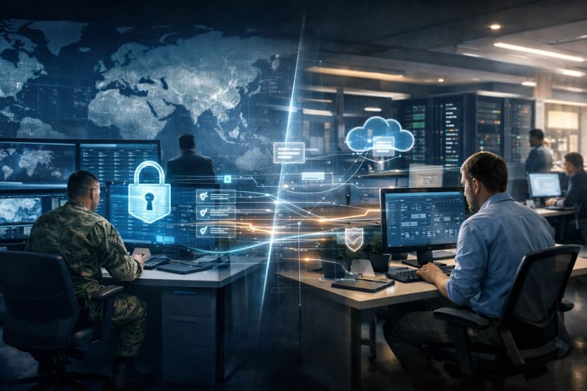 Government and contractor networks linked through a secure digital supply chain.