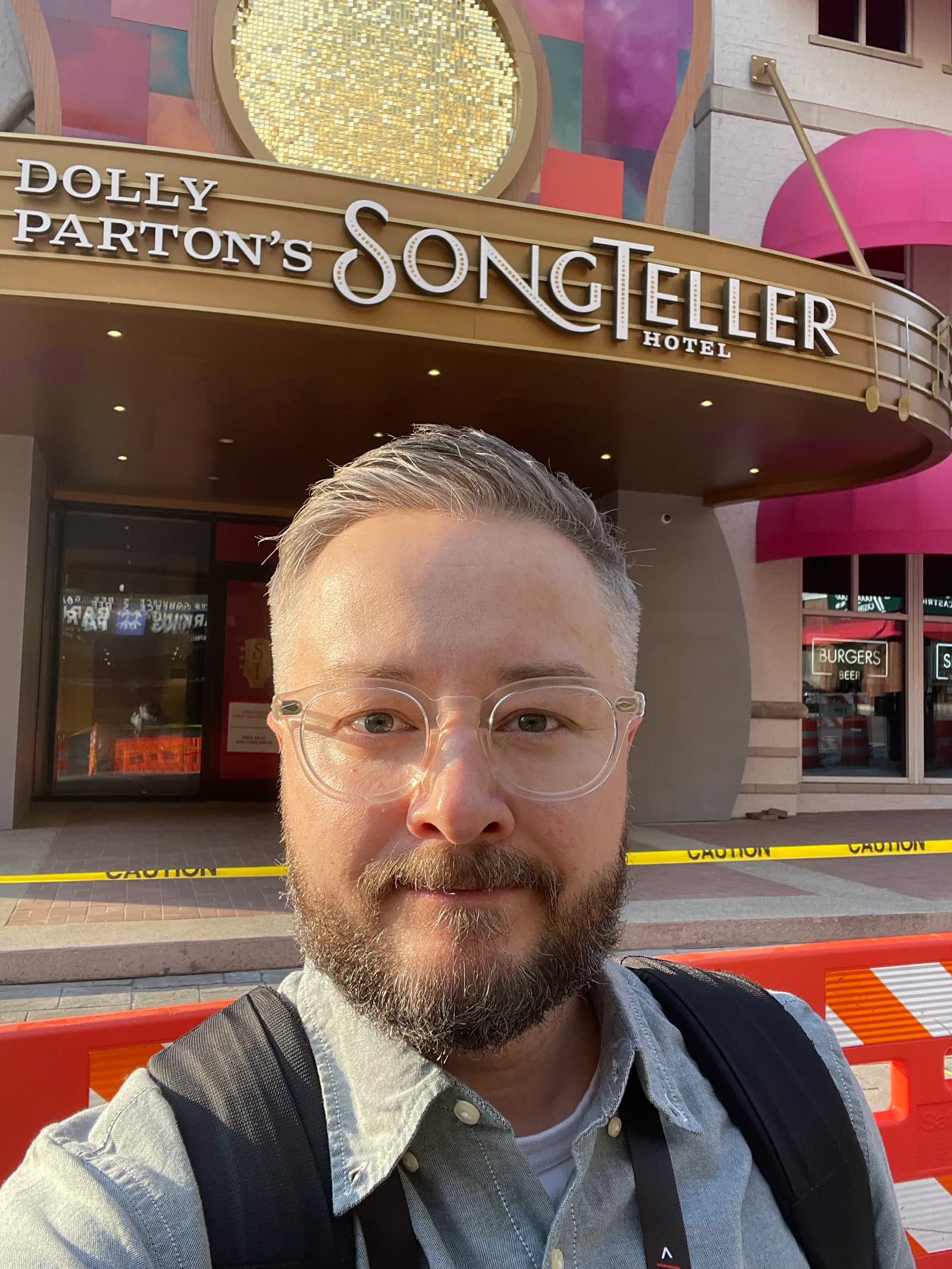 Selfie outside Dolly Parton's Songteller Hotel in Nashville.