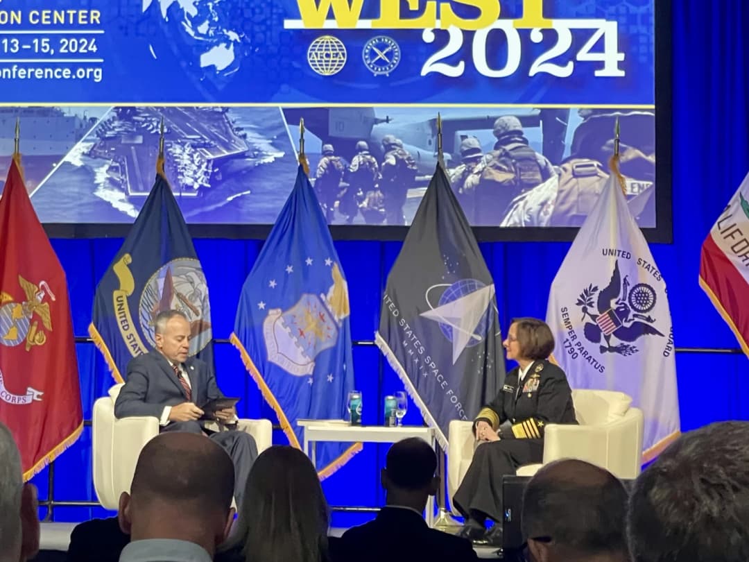 ADM Lisa Franchetti, USN during question and answer session at WEST 2024