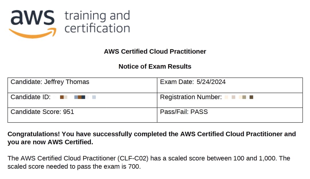 My AWS Certified Cloud Practitioner Score