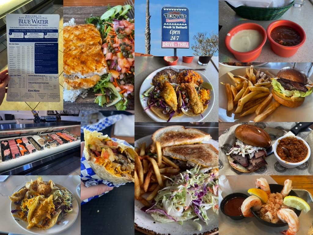 Various picture of food from San Diego